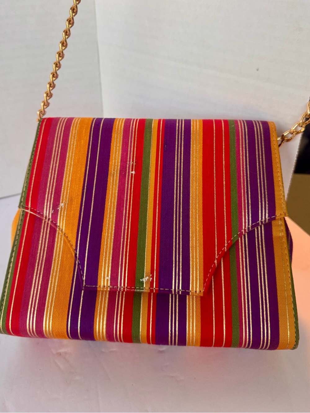Vintage Timothy Hitsman Striped Evening Bag Convertible Clutch Gold Chain